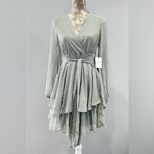 Elegant green Polka Dot Wrap Dress